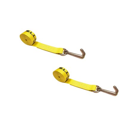 TIE 4 SAFE 2" x 10' Lasso Strap w/ Mini J Hook for Towing Wrecker Trailer Tie Down, 2PK TWS65-5210-J-Y-2